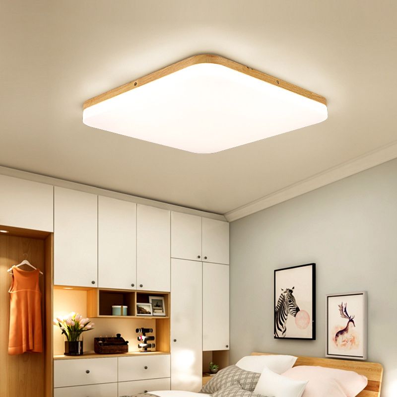 Geometry Shape LED Ceiling Lamp Modern Wooden 1 Light Flush Mount for Living Room