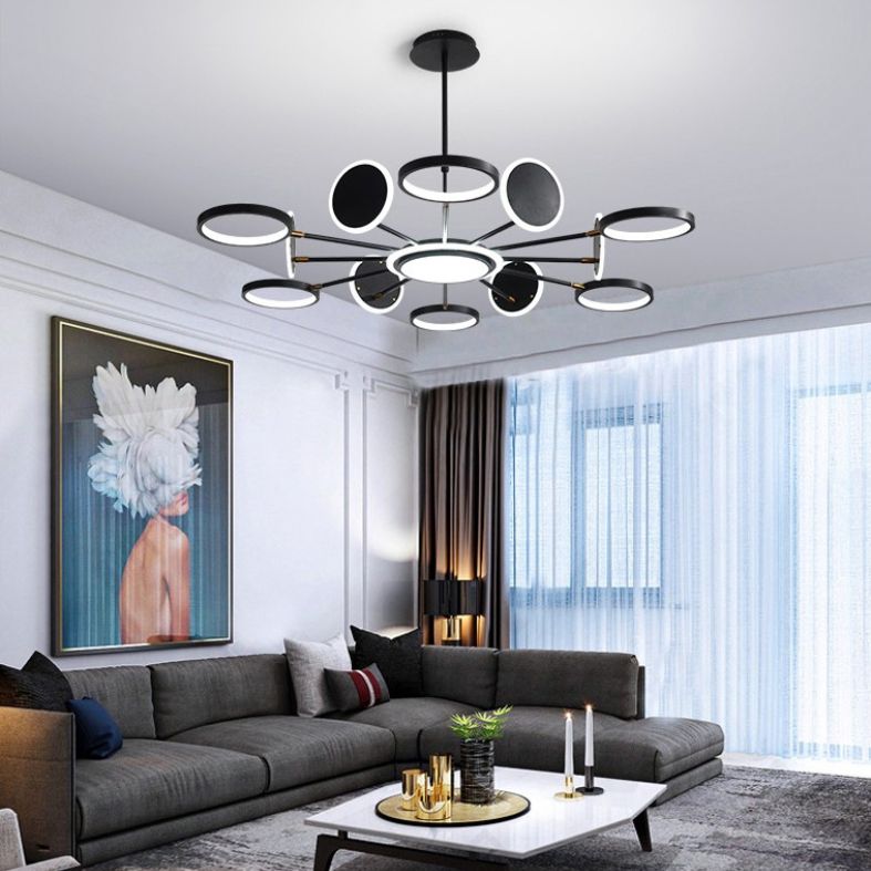 Círculos lámpara colgante de lámpara nórdica metal led techo ligero para sala de estar