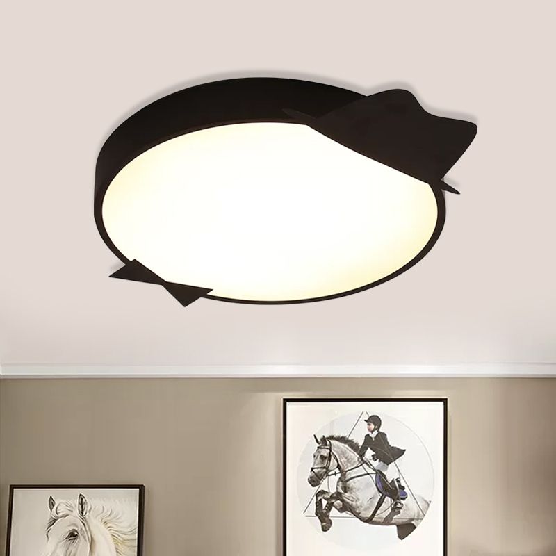 Black Round Flush Mount Lighting Kids LED Acrylic Ceiling Mounted Light in Warm/White Light