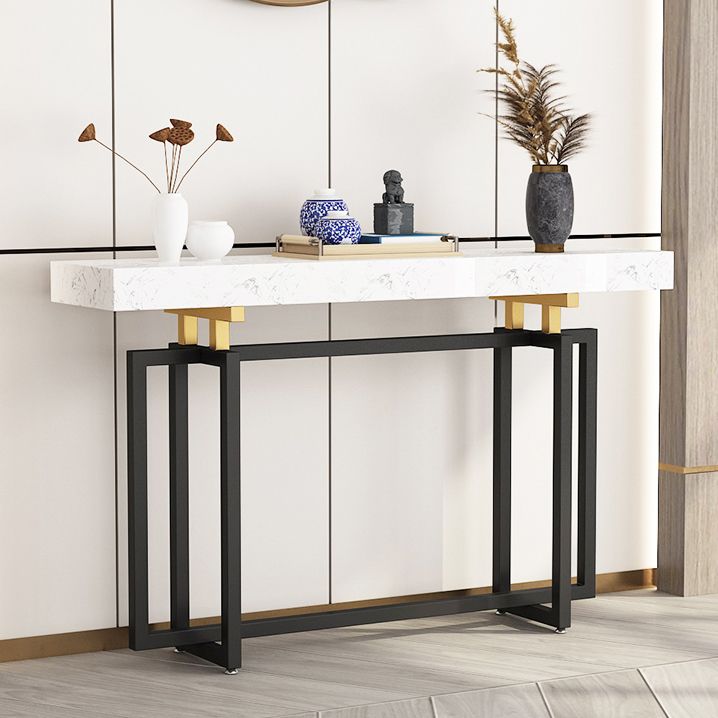 Rectangle Marble Top Console Table with Iron Trestle Base for Hall