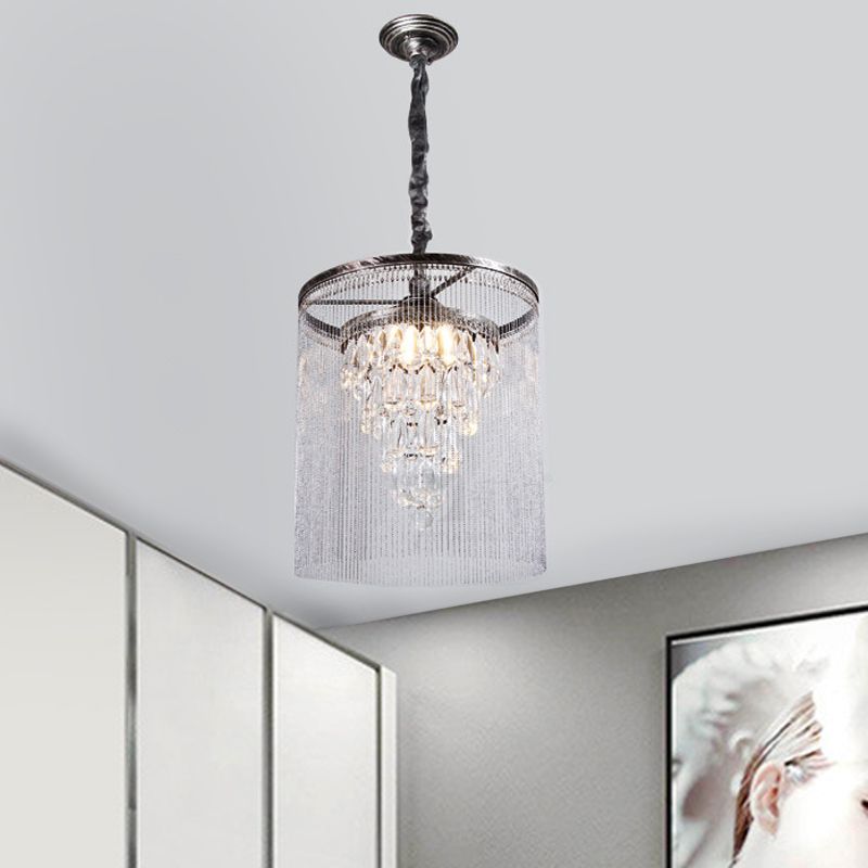 Eenvoudige taps toelopende hanglamp kristallen druppel 1 lichte eetkamer met metalen kraal deco in zilver