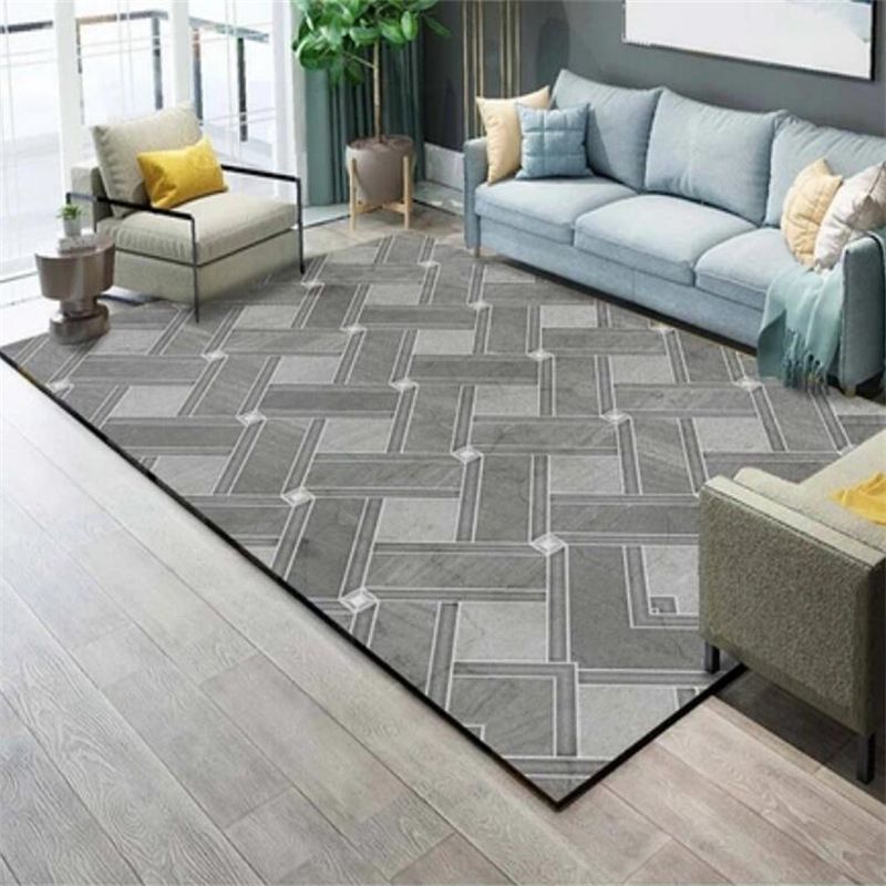 Modern Washable Carpet Geometric Contrast Panel Area Rug Polyester Carpet with Non-Slip Backing