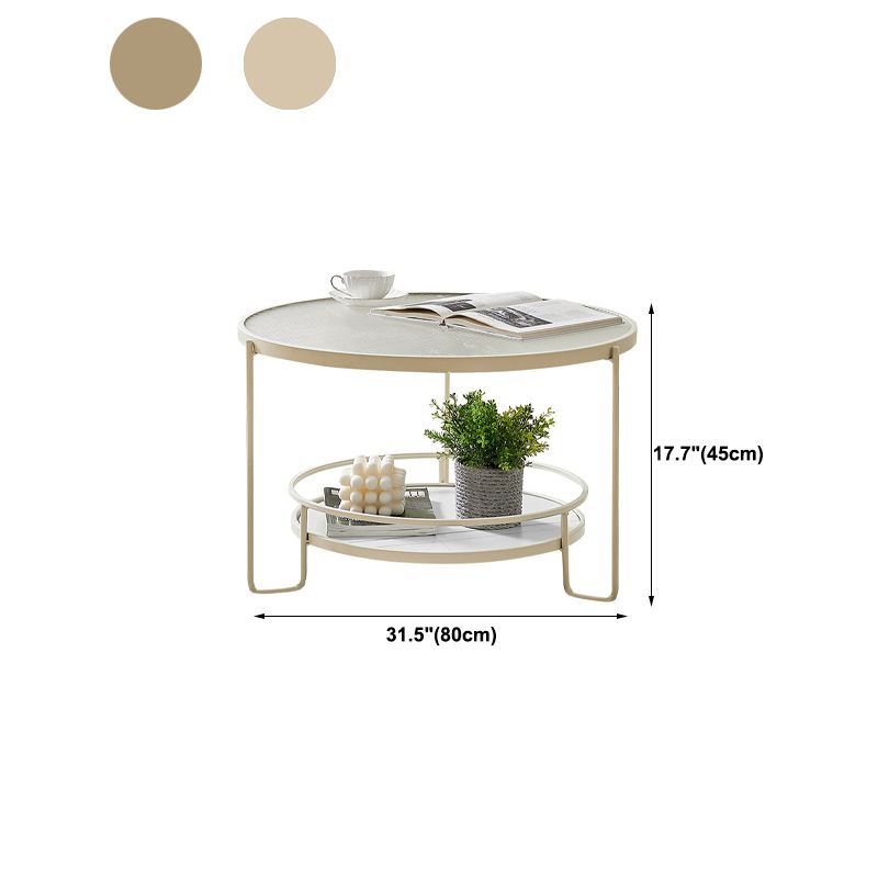 Contemporary Round Coffee Table with Glass Top and Stone Shelf