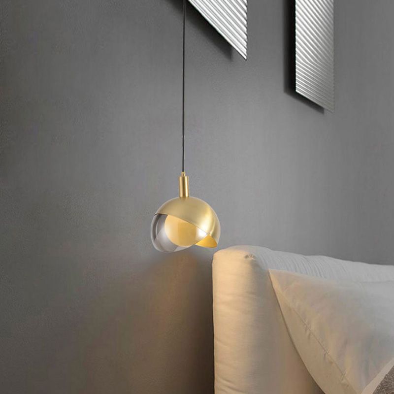 Globe Hanging Ceiling Light Minimalist Metal Bedroom Down Lighting Pendant in Gold