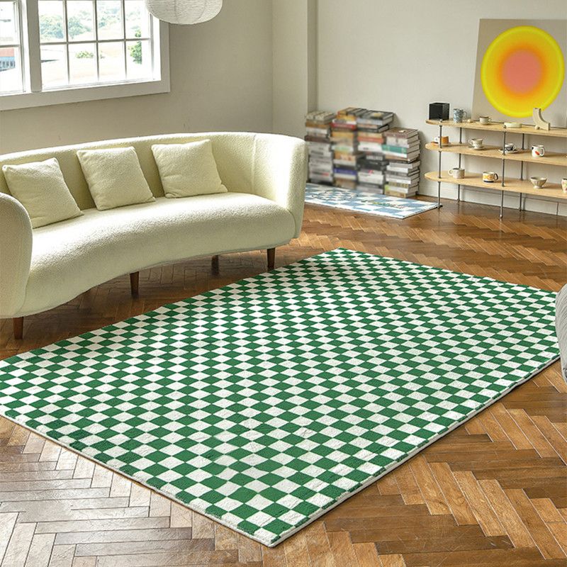 Simplicity Checkered Pattern Rug Polyester Indoor Carpet Stain Resistant Area Rug for Living Room
