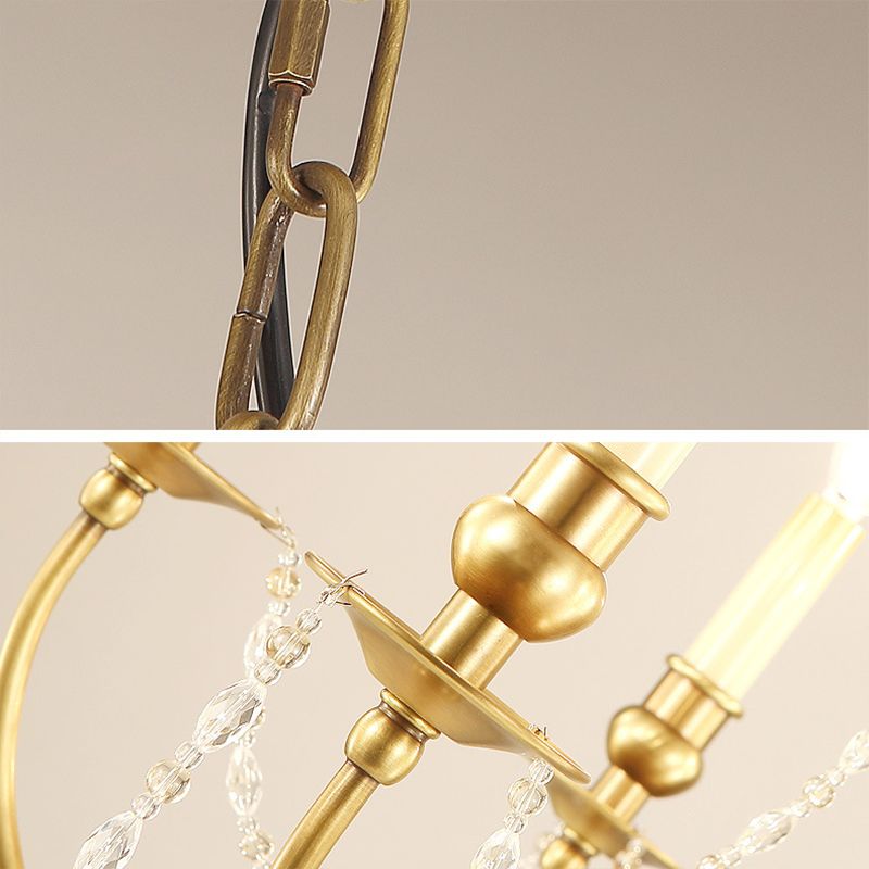 Candlestick Styling Living Room Large Chandelier Retro Rustic Style Crystal Suspension Lighting Fixture in Gold