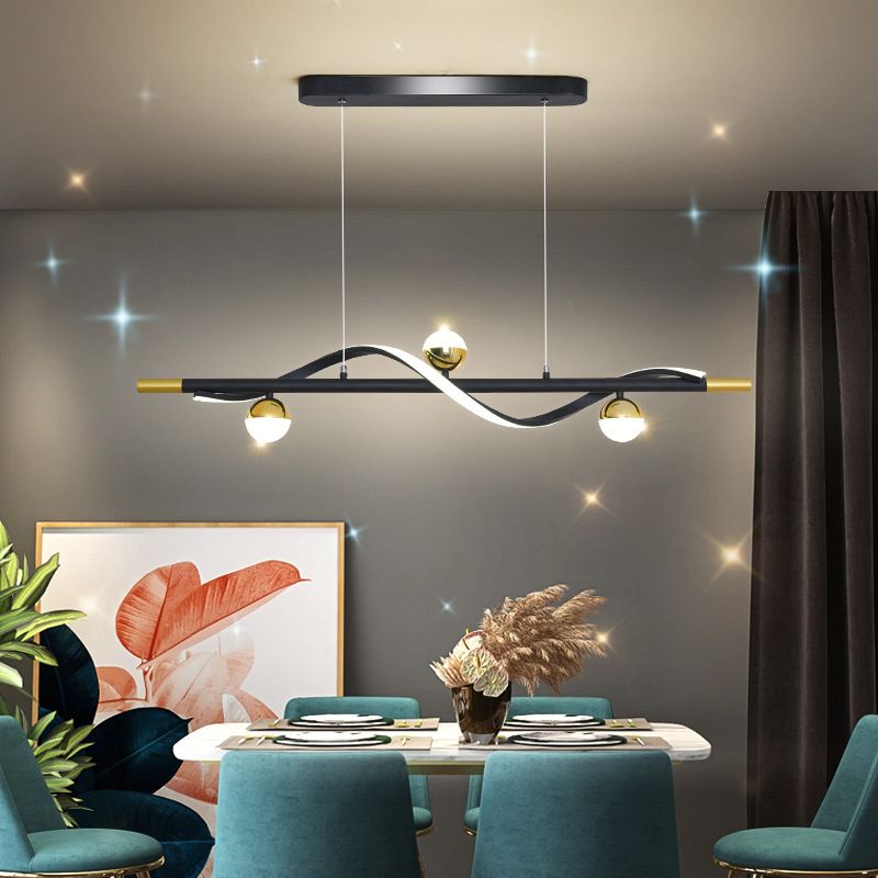 Modern Style Linear Shape Island Lights Glass 3/4 Lights Pendant Light in Black