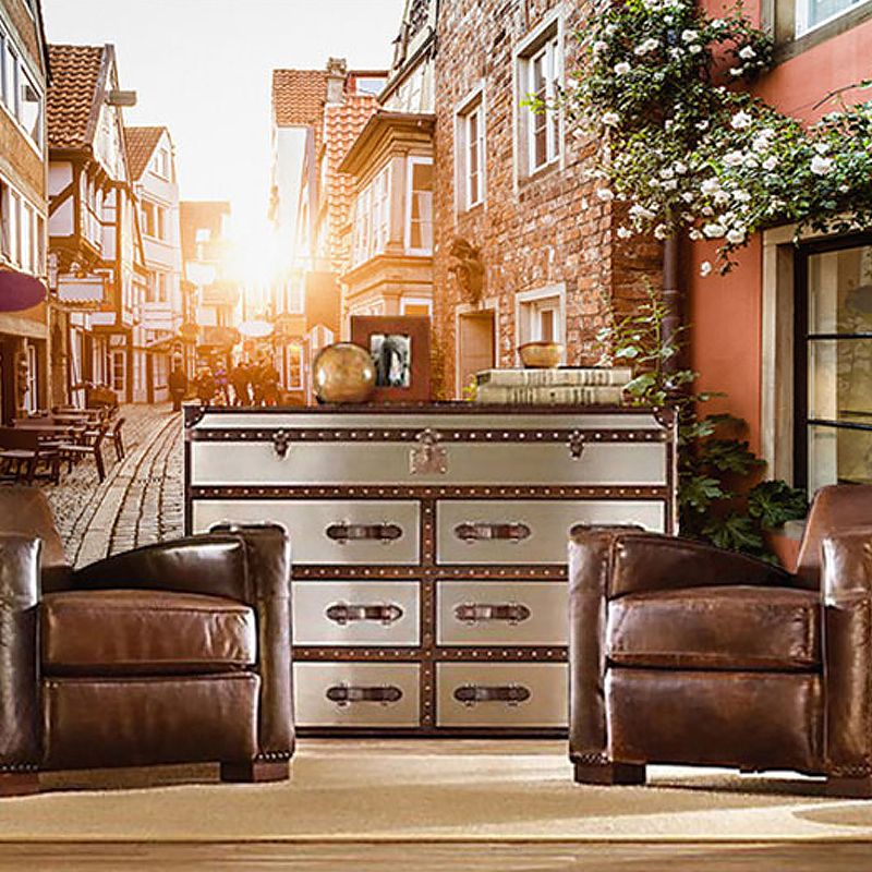 Photo Street Mural Wallpaper for Cafe Classic Building Wall Decor in Brown, Stain-Resistant