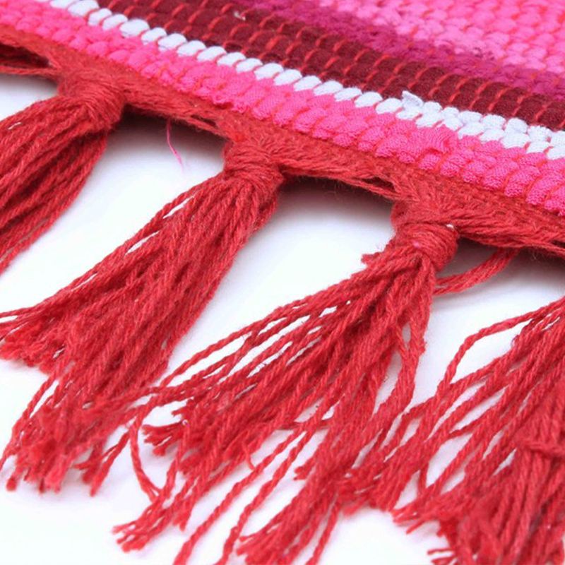 Multi-Color Bedroom Rug Bohemian Stripe Printed Carpet Cotton Pet Friendly Handspun Easy Care Rug with Tassel