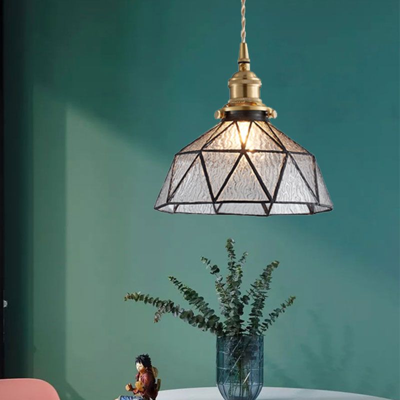 Polyhedron Domed Pendant Lamp 1 Head Tiffany Style Glass Suspension Light for Gallery
