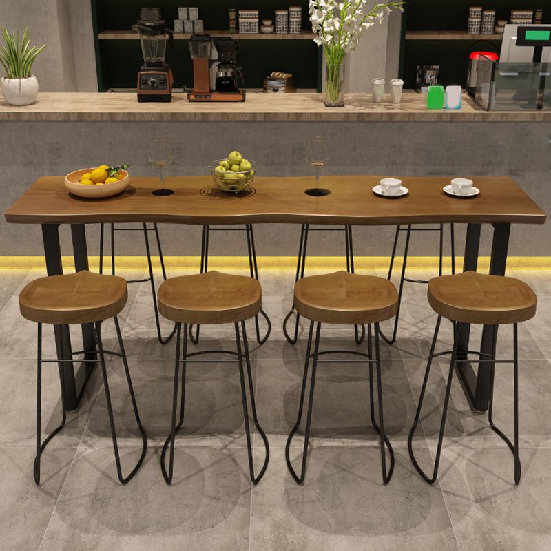 Industrial Bar Height Table Solid Wood Top Bistro Table with Sled Base