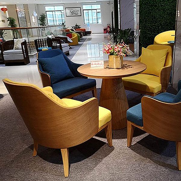 Scandinavian Pedestal Coffee Table Round Wooden Coffee Table Set for Living Room