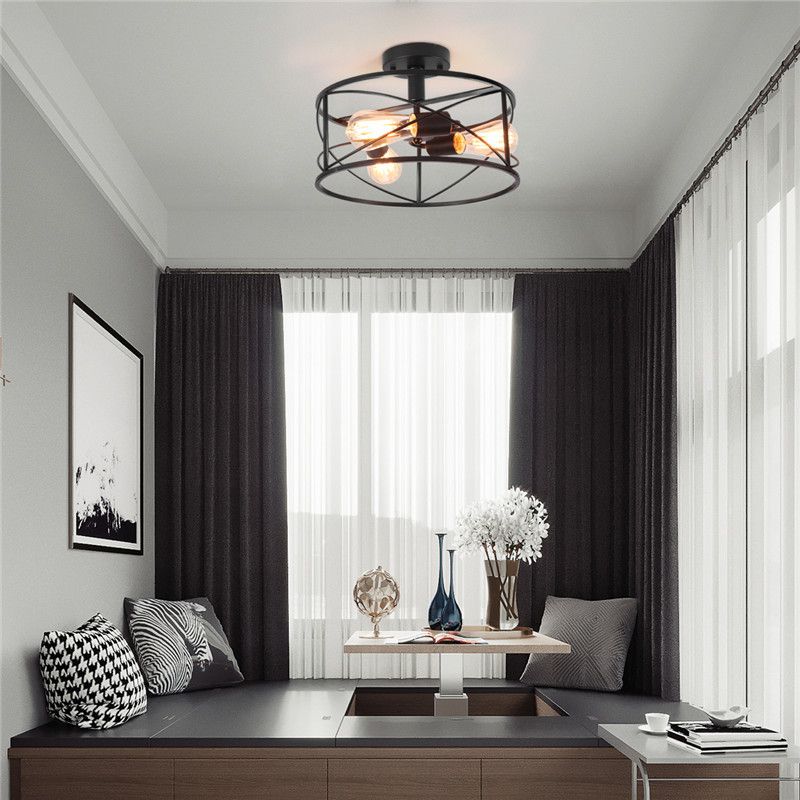 Gitterkäfig-Unterputz-Deckenleuchte, Retro-Industriestil, Metall-Deckeneinbauleuchte für Wohnzimmer