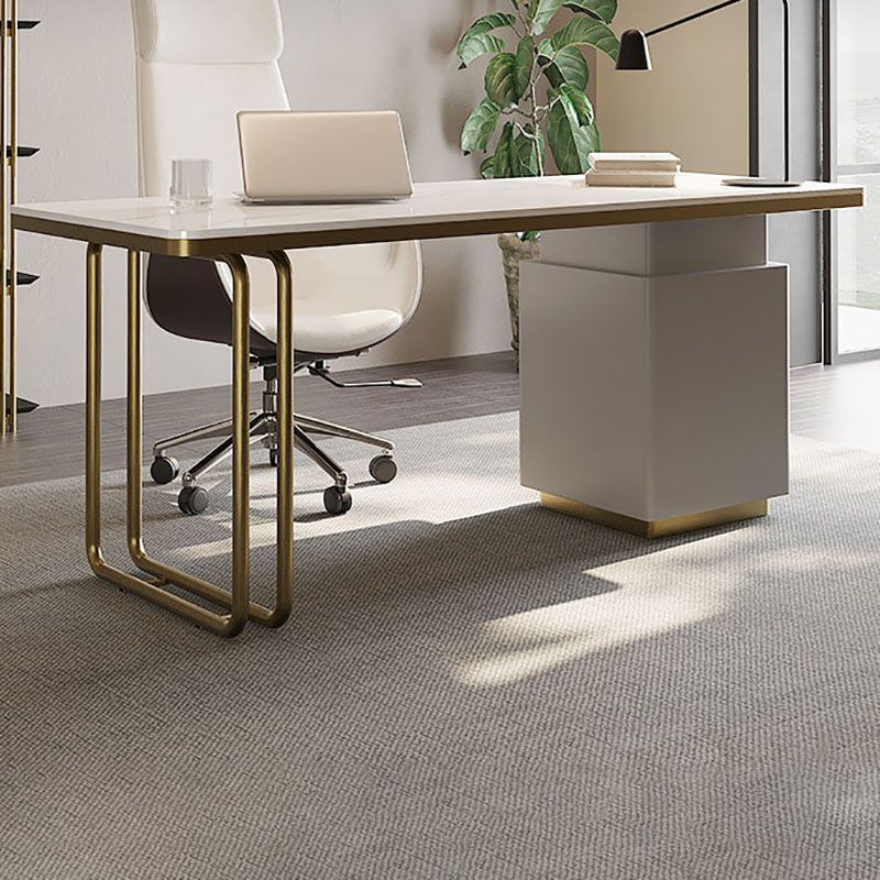 Curved Executive Desk Glam Office Desk with 3 Storage Drawers