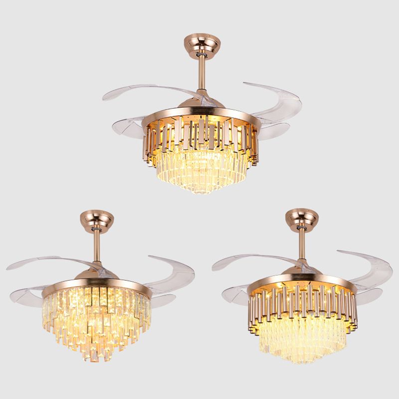 4 Blades mehrstufige, verjüngte Deckenventilator Beleuchtung moderner Kristallprisma Roségold LED SEMI Flush Mount, 42 "breit