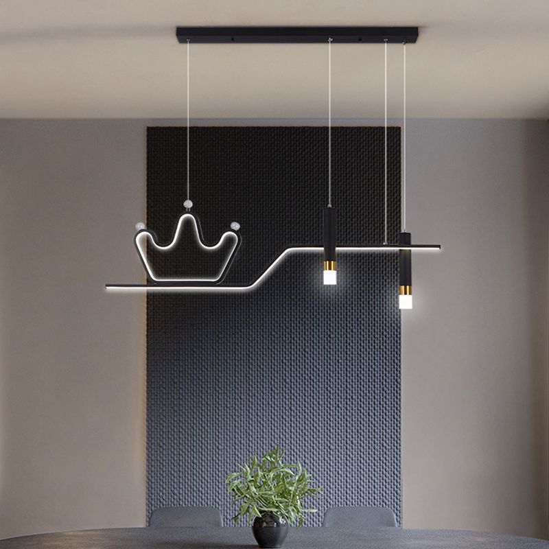 Post Modern LED Pendant Ceiling Fixture in Black / Gold Metal Linear Kitchen Island Light