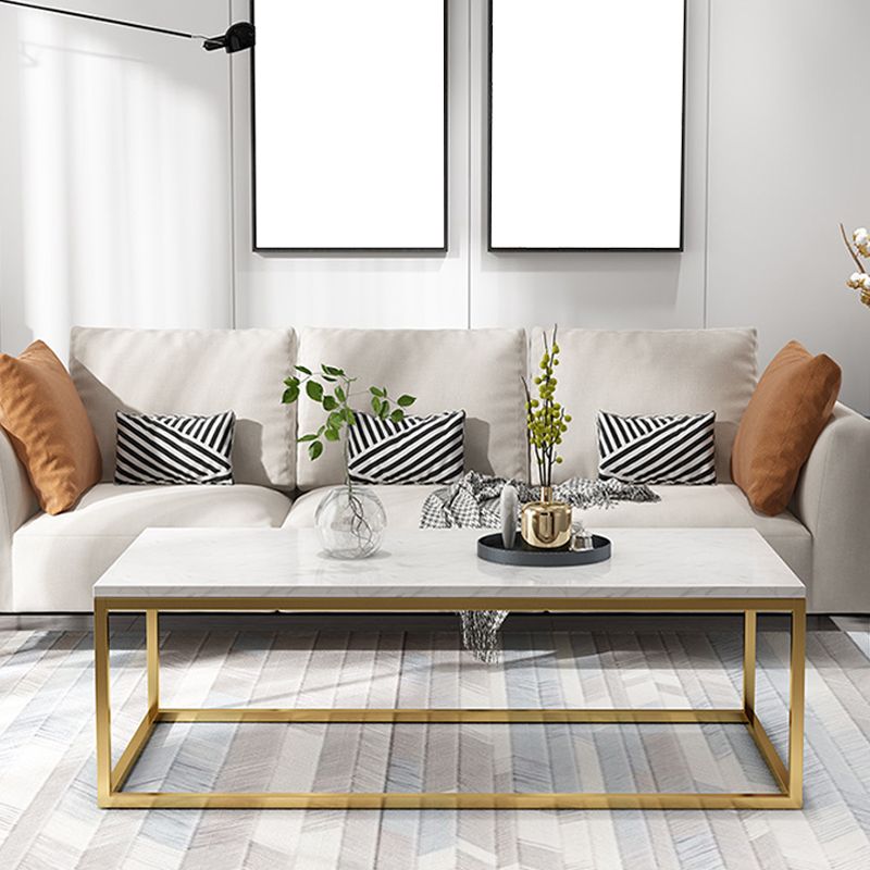 Stone Rectangular Coffee Table and Frame Coffee Table Glam Style