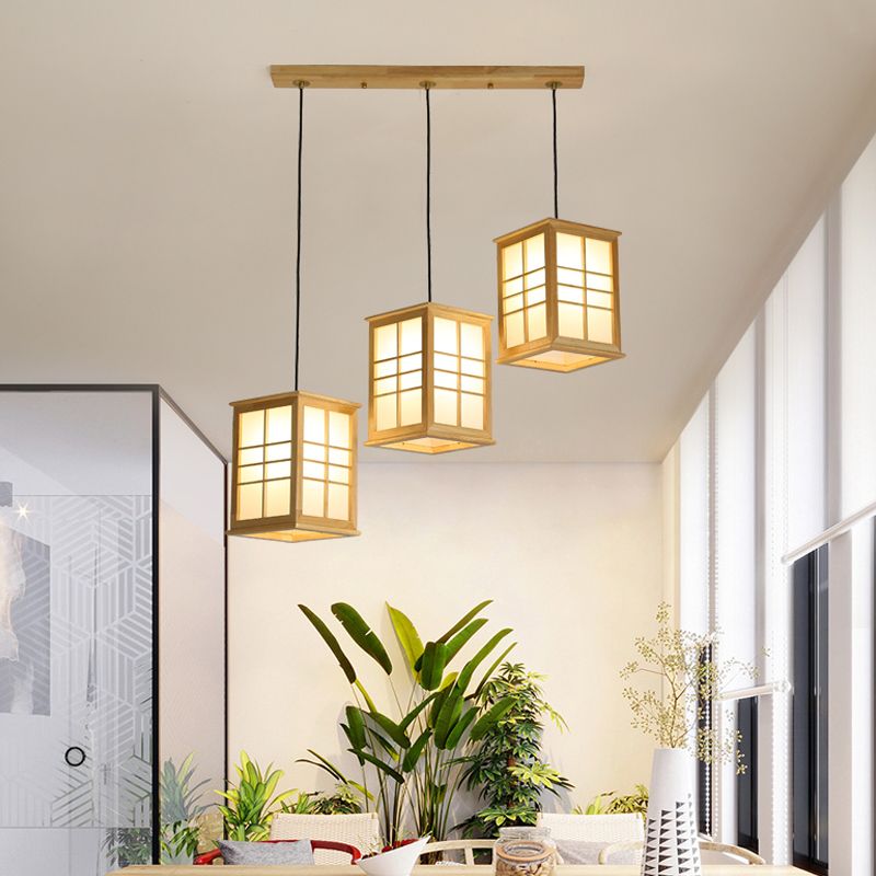 Modern Rectangle Shaped Multi-Pendant Wooden LED Dining Room Hanging Light Fixture