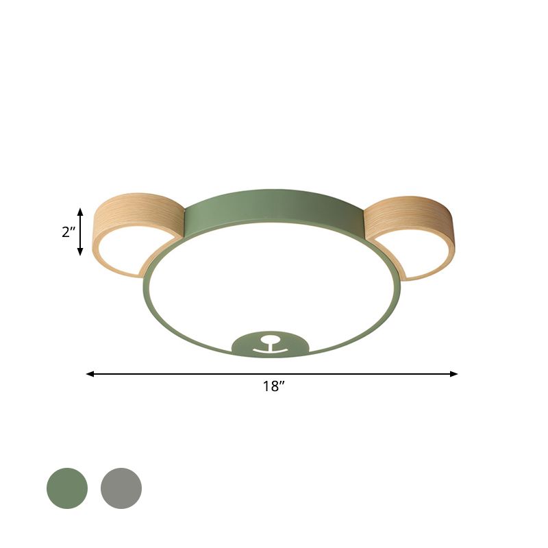 Metallic Bear Head Shaped Flushmount Nordic Grey/Green and Wood LED Ceiling Flush in Warm/White Light, 18"/21.5" Wide