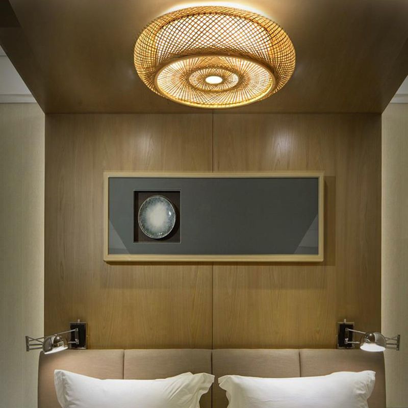 Soporte de techo de ratán de estilo de Asia de montaje de tambor curvo en madera natural