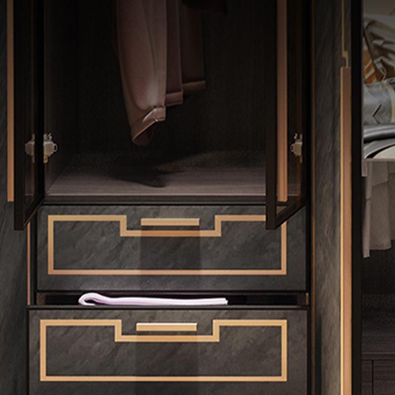 Mirrored Finish Cabinet with Grey Glass Doors Contemporary Interior Storage Cabinet