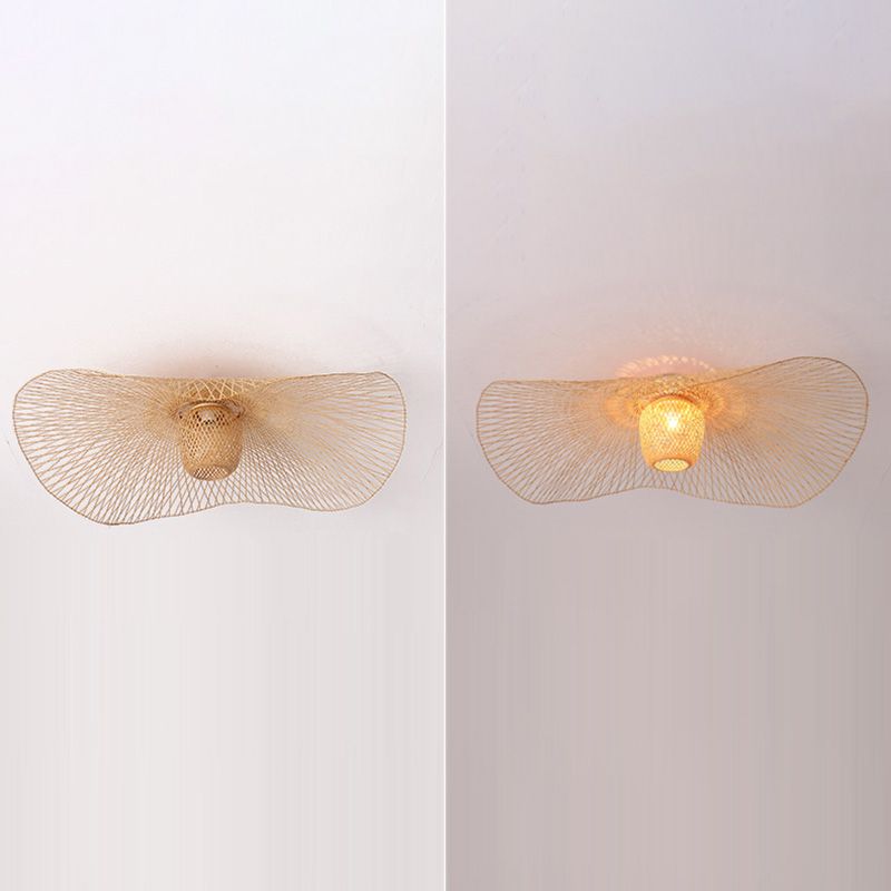 Asian Hat Shape Flush Mount Lighting Fixture 1-Light Flushmount Ceiling Lamp for Living Room