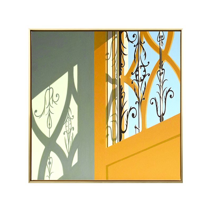 Yellow Door and Shadow Canvas Architecture Nordic Textured Wall Art Print for Home