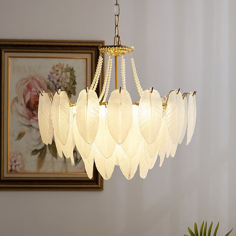 Contemporary Indoor Hanging Light Glass Feather Chandelier for Living Room