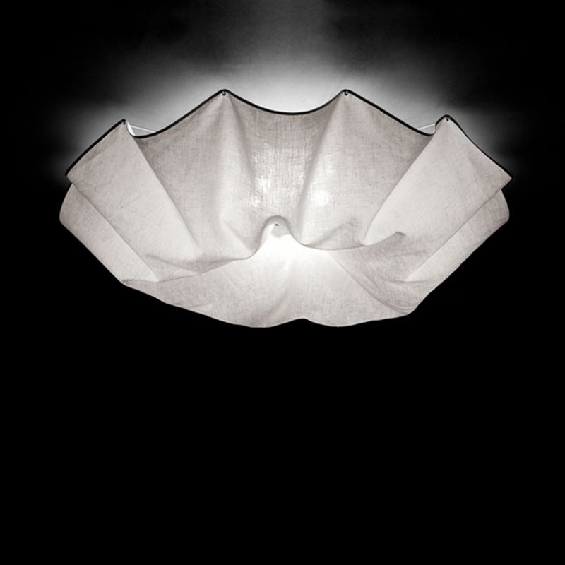 5 Bulbs Bedroom Flushmount Lighting Modernist White Ceiling Flush Mount Light with Floral Fabric Lampshade