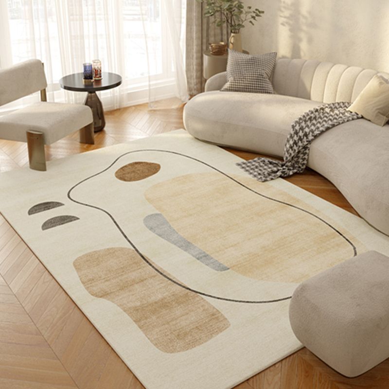 Beige Simple Carpet Polyester Line Area Carpet Stain Resistant Carpet for Living Room