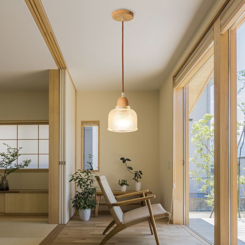 Nordic Shaded Pendant Lighting Fixture Wooden Bedroom Hanging Light Fixture in Wood