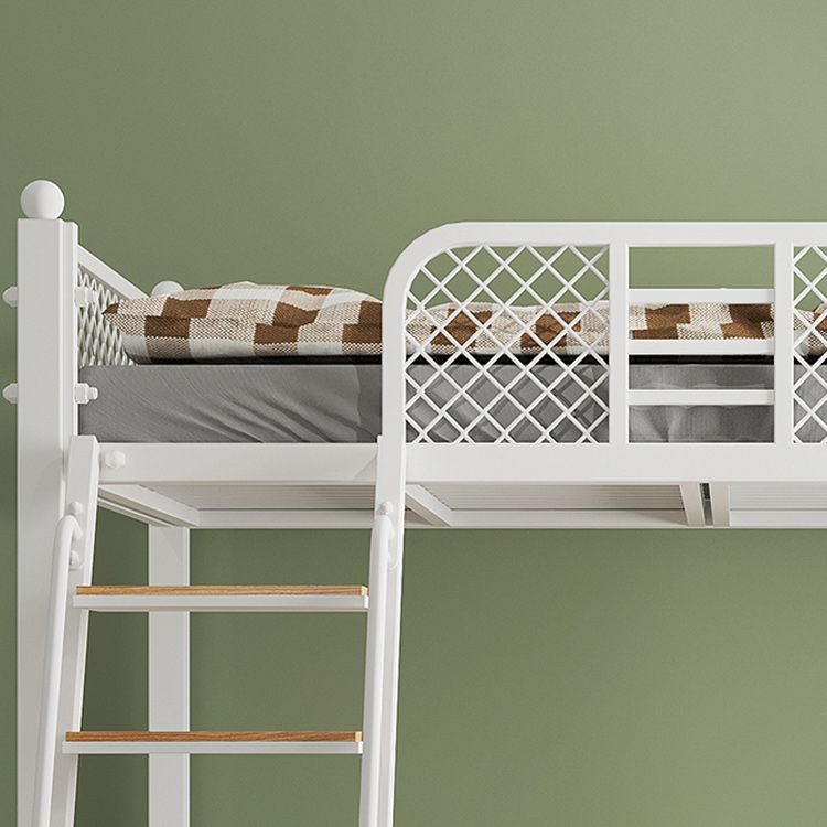 Metal Loft Bed Scandinavian White/Black Kids Bed with Built-In Ladder