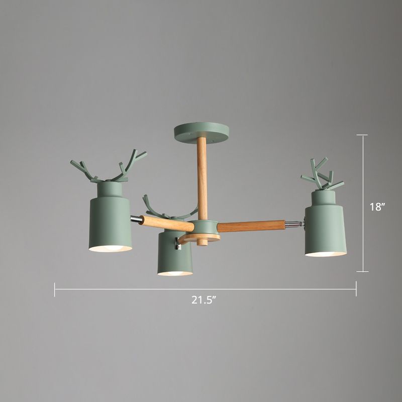 Spotlight réglable en métal en métal Lumière de lustre nordique avec une teinte cylindrique et un bras en bois