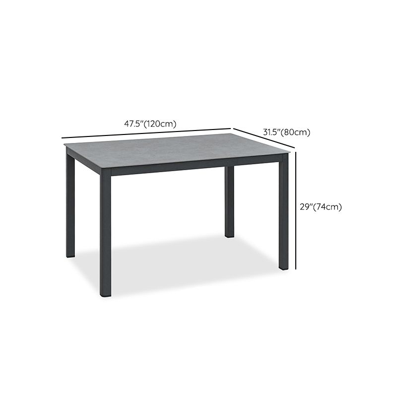 Industrial Rectangle Stone Top Patio Table Outdoor Rust Resistant Dining Table