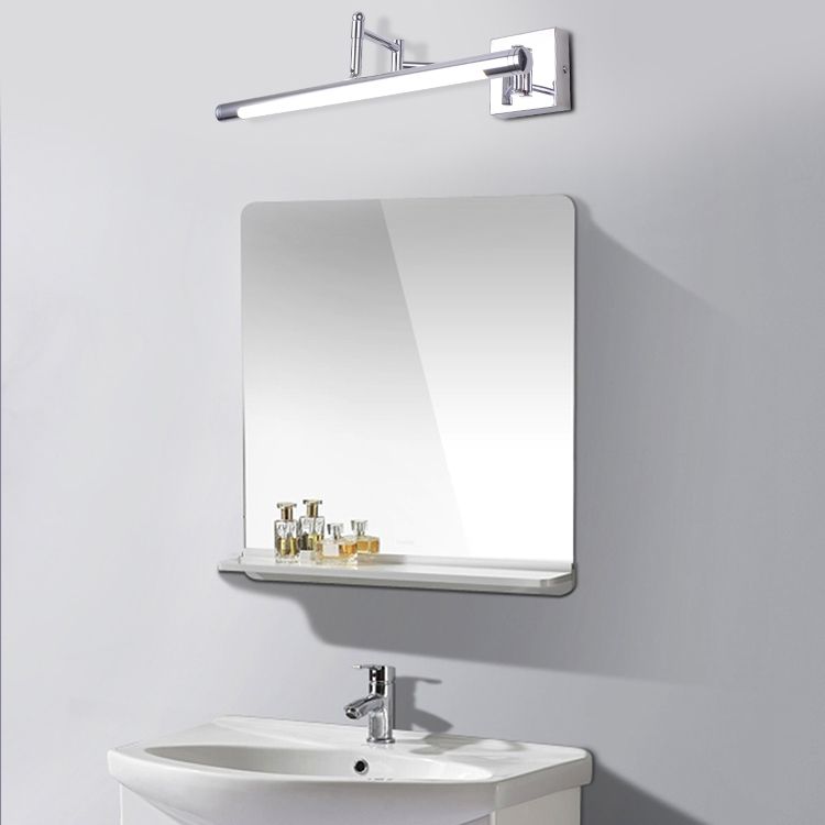 1-Light Linear Mirror Wall Lighting Modern Style Metal Wall Mounted Light in Silver