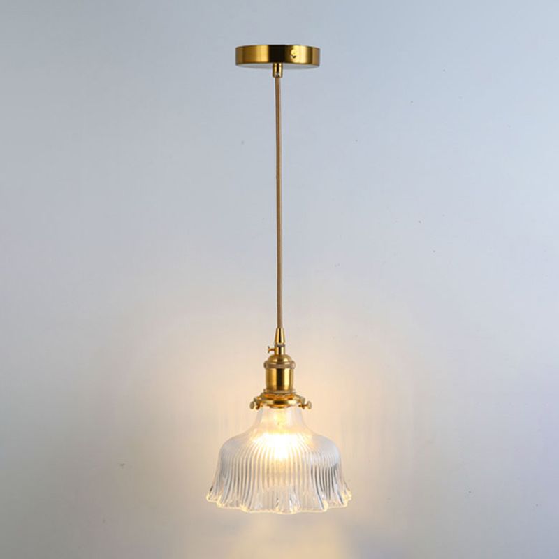 Gold Shaded Suspension Lighting Retro Style Glass 1 Head Restaurant Pendant Ceiling Light