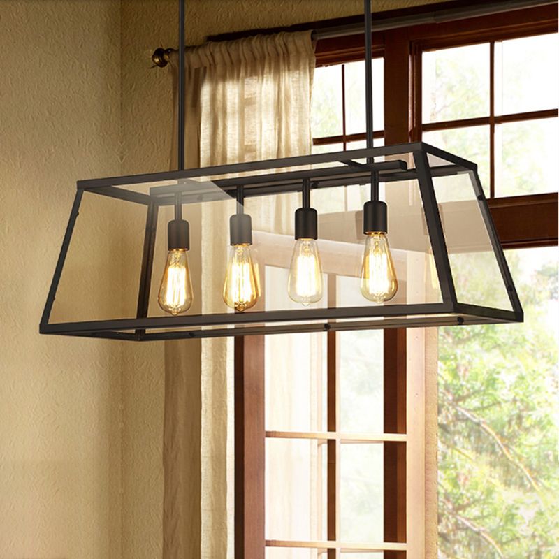 Glass 4 luces de la isla Posaboradora Trapecio de trapezoides ISLA INDUSTRIAL Luz de luz para comedor