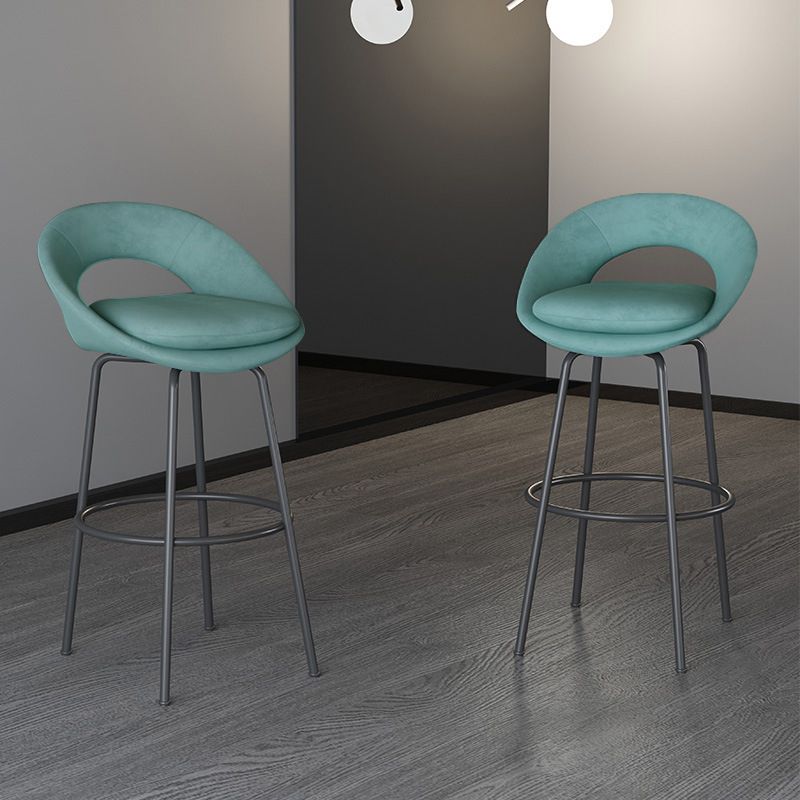 Contemporary Armless Backrest Counter Stool Iron Bar Stool with Cushion and Footrest