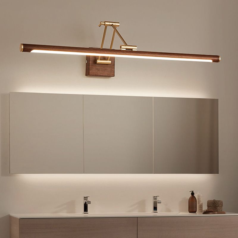 Walnut Wood Finish Linear Vanity Lighting Minimalist Metal LED Wall Light with Adjustable Arm