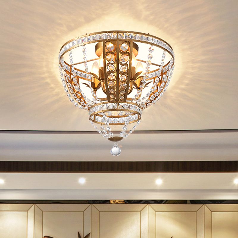 Dome Corridor Flush Mount Light Crystal and Metal 5 Lights Modern Ceiling Mount Fixture