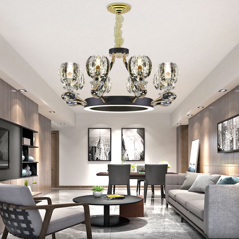 Black Global Global Chandelier Light tradicionalismo 6/8 Cabezas LEAM LED CHRISTAL CHISTAL PARA SALA DE VIVO