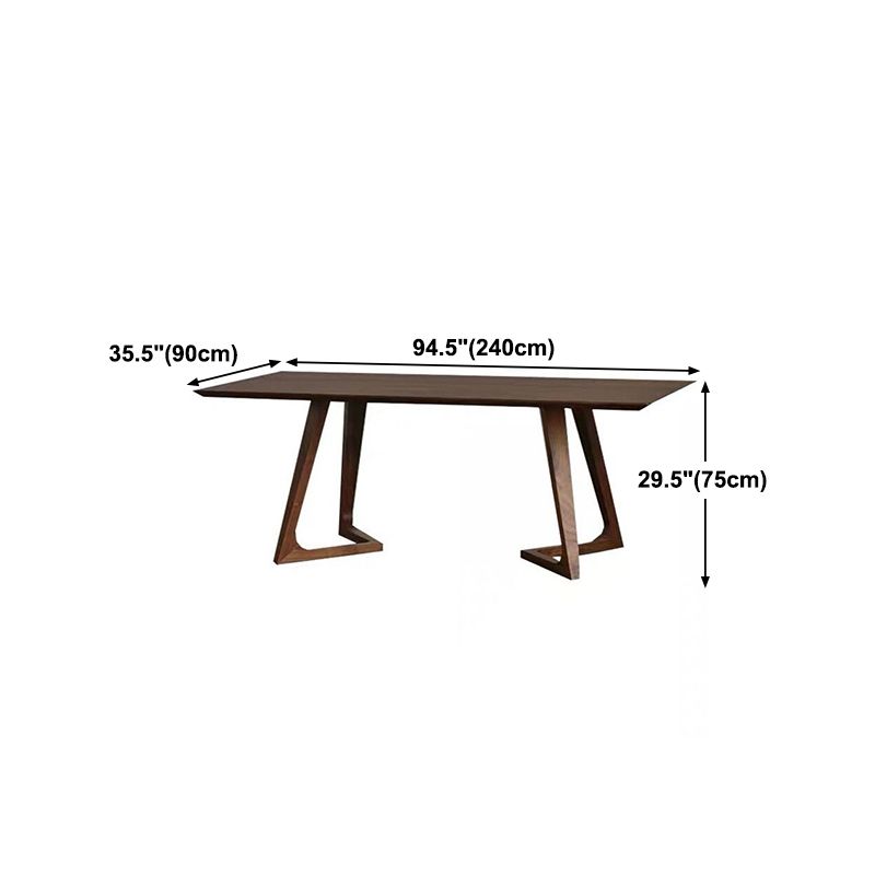 Solid Wood Top Dining Table Rectangle Pine Wood Table with Double Pedestal Base