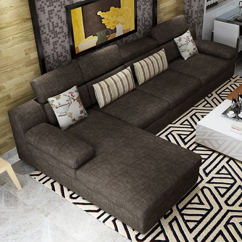 Modern Linen Blend Sectional with Pillow Top Arm for 4 People