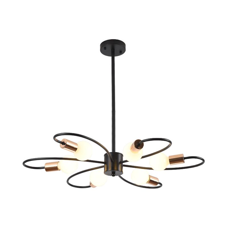 6 lampen gedraaide arm kroonluchter licht traditionele zwarte ijzeren hangende lamp met matglazen schaduw