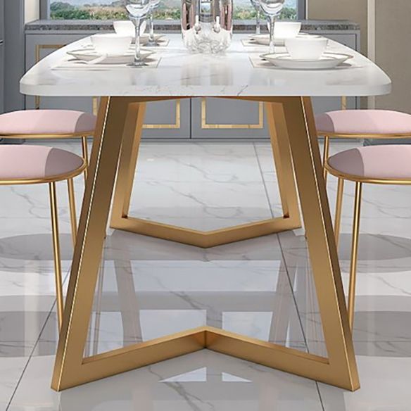 Modern Fixed Dining Room Table Set Marble Top Kitchen Dining Furniture with 4 Legs Base