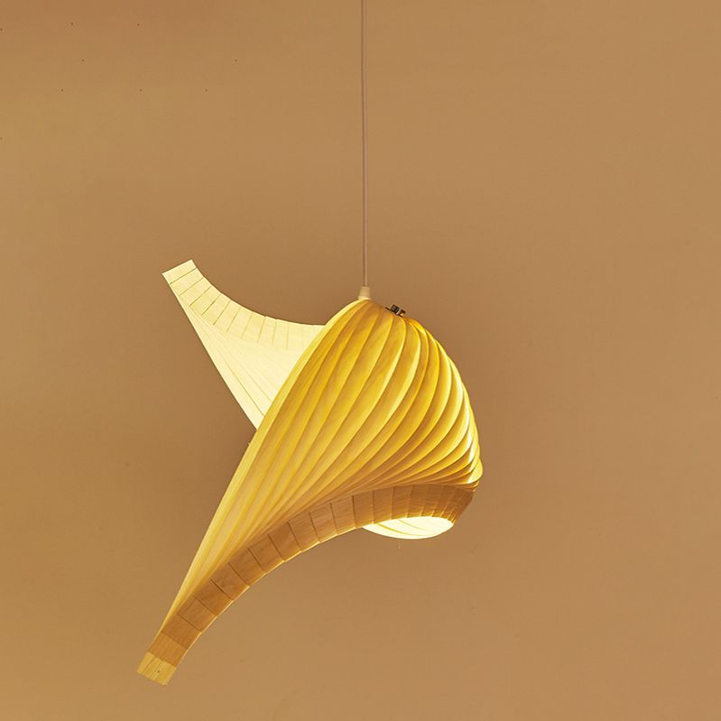 Artistic Shell Suspension Lamp Minimalist Natural Wood 1 Bulb Staircase Pendant Light