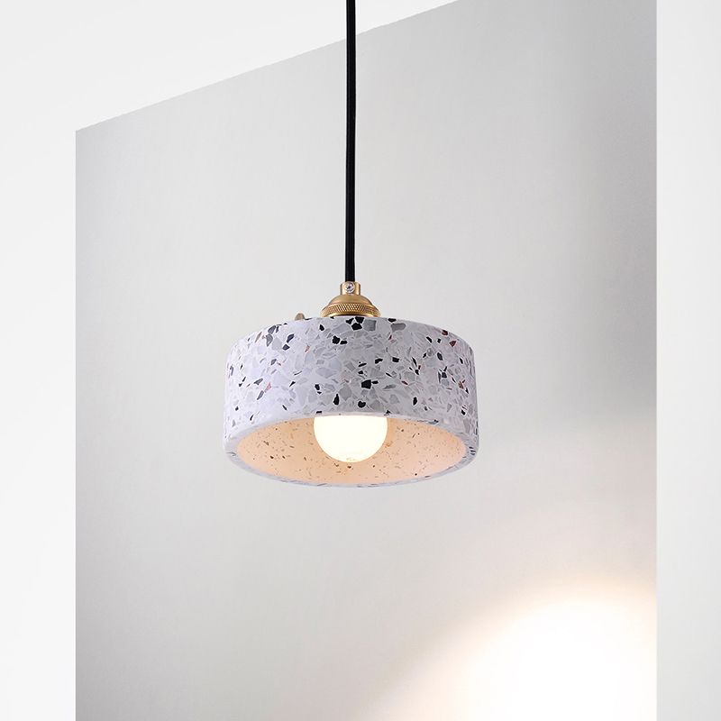 Round Bedside Hanging Light Fixture Terrazzo Single Simplicity Pendant Lamp with Rotary Switch