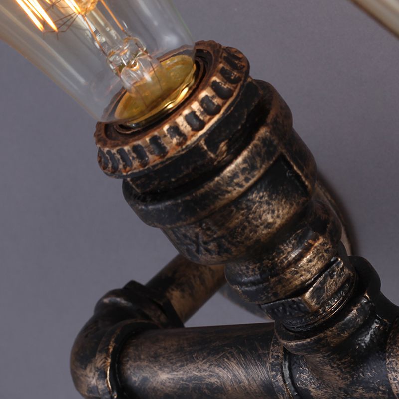 Plumbing Pipe Restaurant Wall Lamp Rustic Iron 2 Bulbs Bronze Wall Lighting Fixture