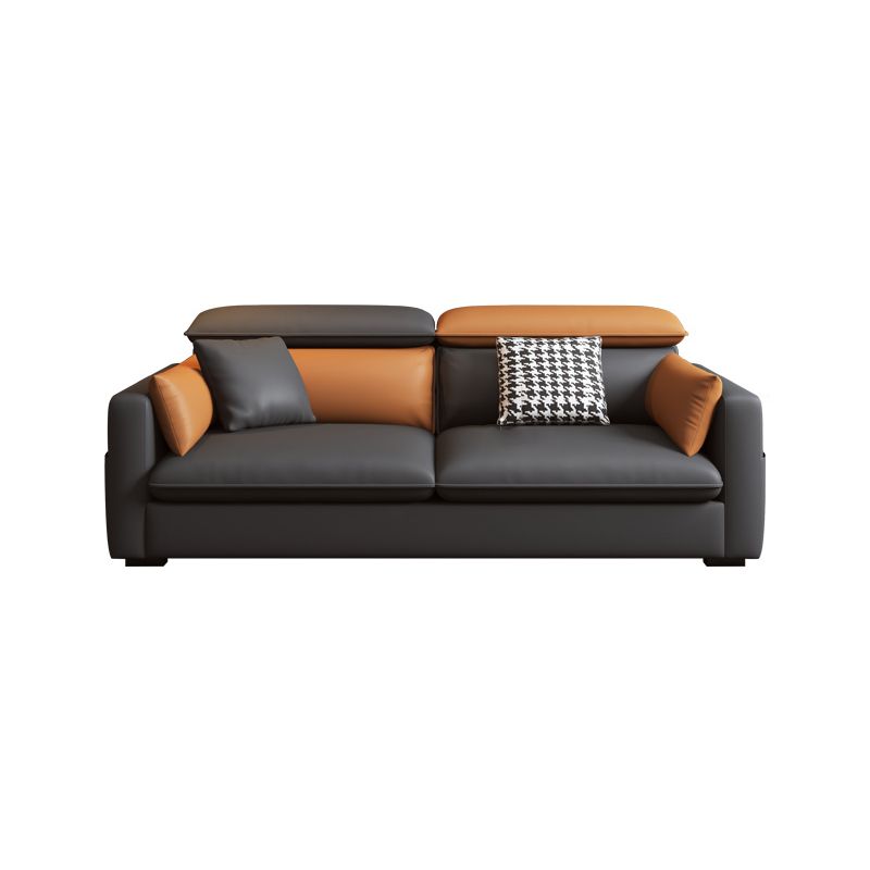 Contemporary Sofa & Chaise Faux Leather Sofa with Bolster Pillows