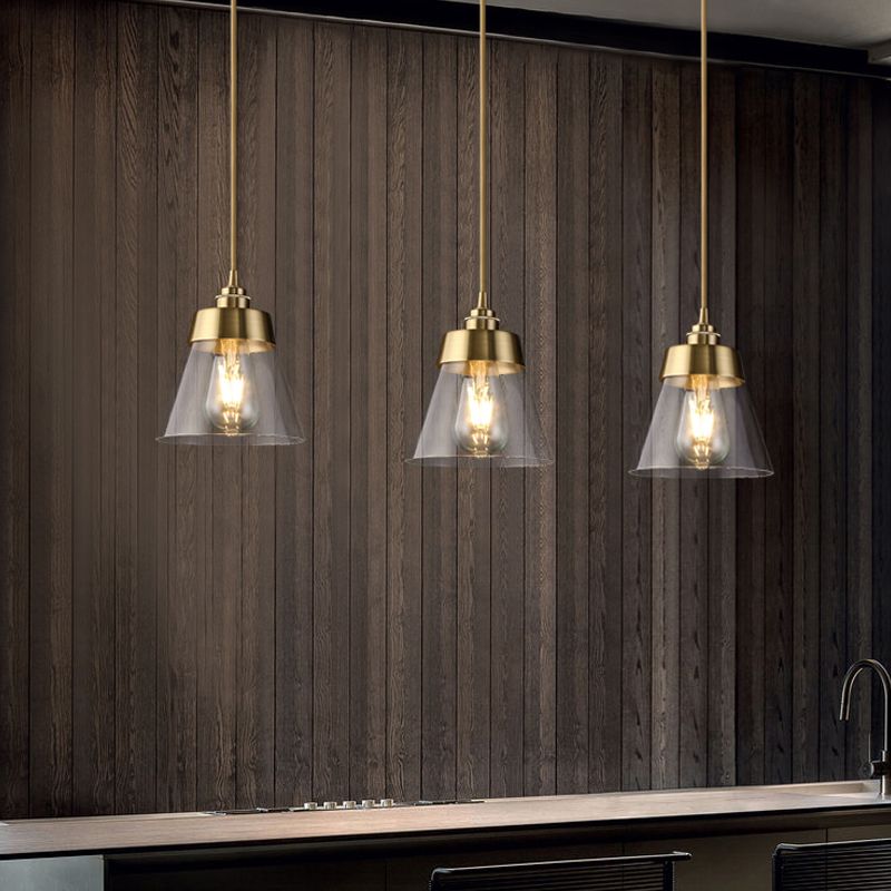 Glazen bronzen hangende lamp in moderne luxe stijl koper afgeknotte kegel hanger licht voor eetkamer